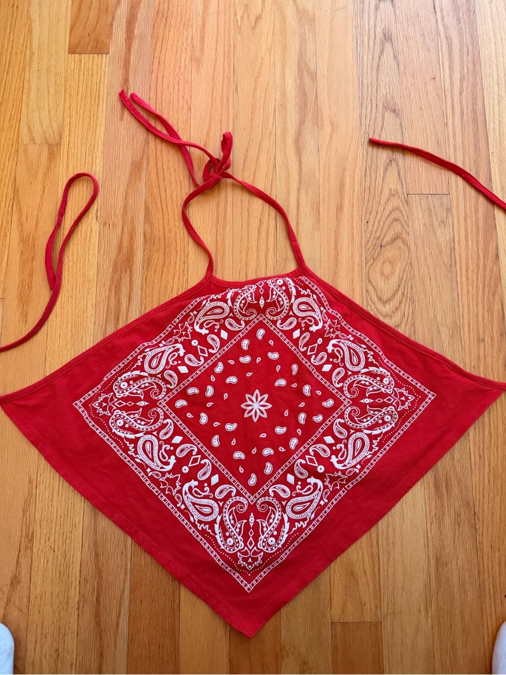 Red open back tie shirt